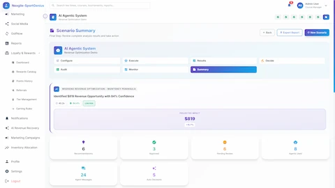 Scenario Summary - Complete analysis review with identified revenue opportunities, confidence scores, and comprehensive recommendation breakdown